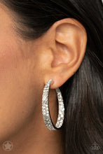Load image into Gallery viewer, “GLITZY By Association” White Hoop Earrings - Paparazzi Accessories
