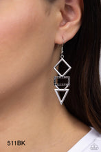 Load image into Gallery viewer, Paparazzi “Glamorously Geometric” Black Dangle Earrings
