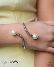 Load image into Gallery viewer, “Effulgent Exemplar” White Hinged Bracelet - Paparazzi Accessories
