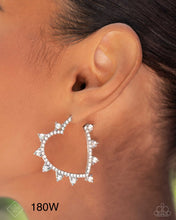 Load image into Gallery viewer, “Excessive Elevation” White Heart Hoop Earrings - Paparazzi Accessories
