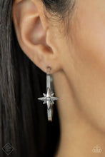 Load image into Gallery viewer, Paparazzi “Lone Star Shimmer” White Hoop Earrings - Paparazzi Accessories
