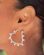 Load image into Gallery viewer, “Excessive Elevation” White Heart Hoop Earrings - Paparazzi Accessories
