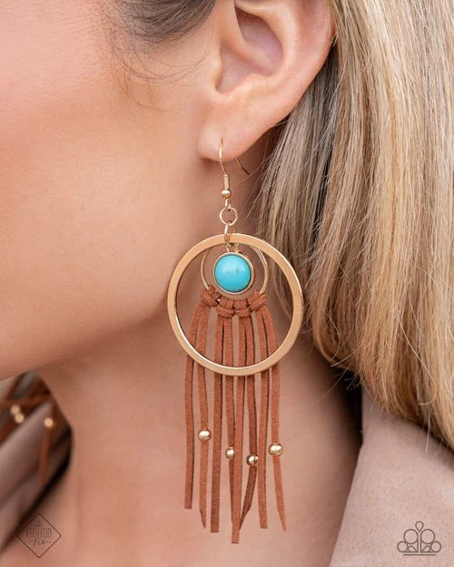 “Texan Tapestry” Gold Dangle Earrings - Paparazzi