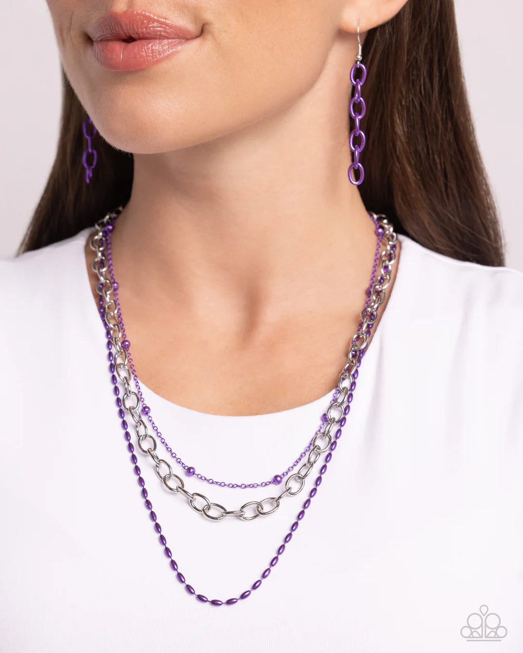 Paparazzi “Mardi Gras Mayhem” Purple Necklace Earring Set