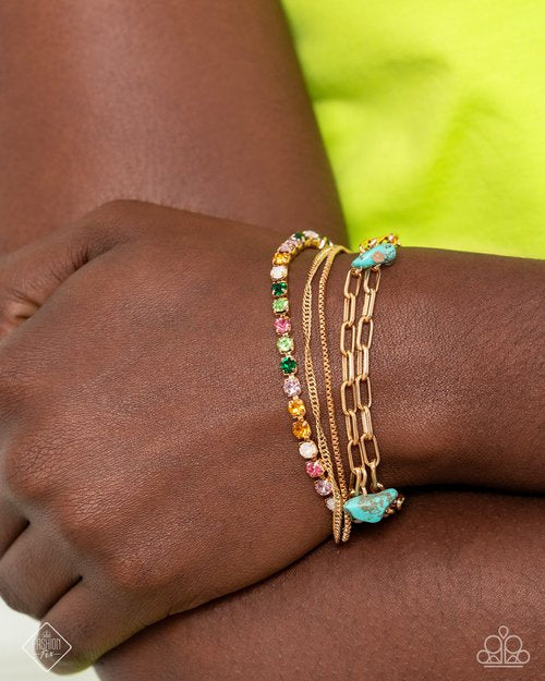 “Solid Shimmer” Paparazzi Multi Rhinestone Turquoise Bracelet - Paparazzi