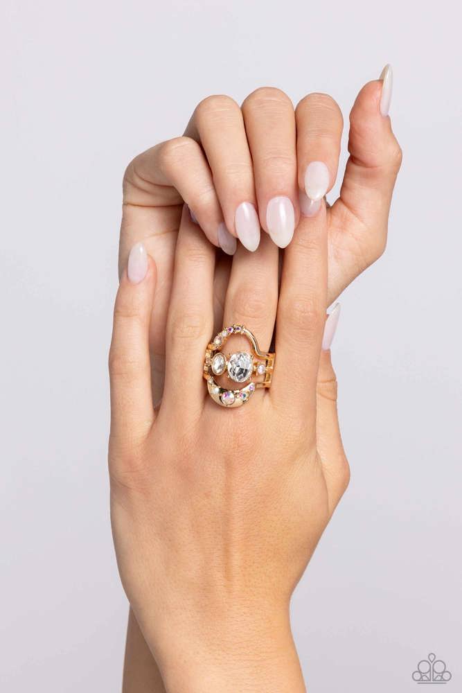 Paparazzi “Shopaholic Statement” Gold Stretch Ring - Paparazzi Accessories