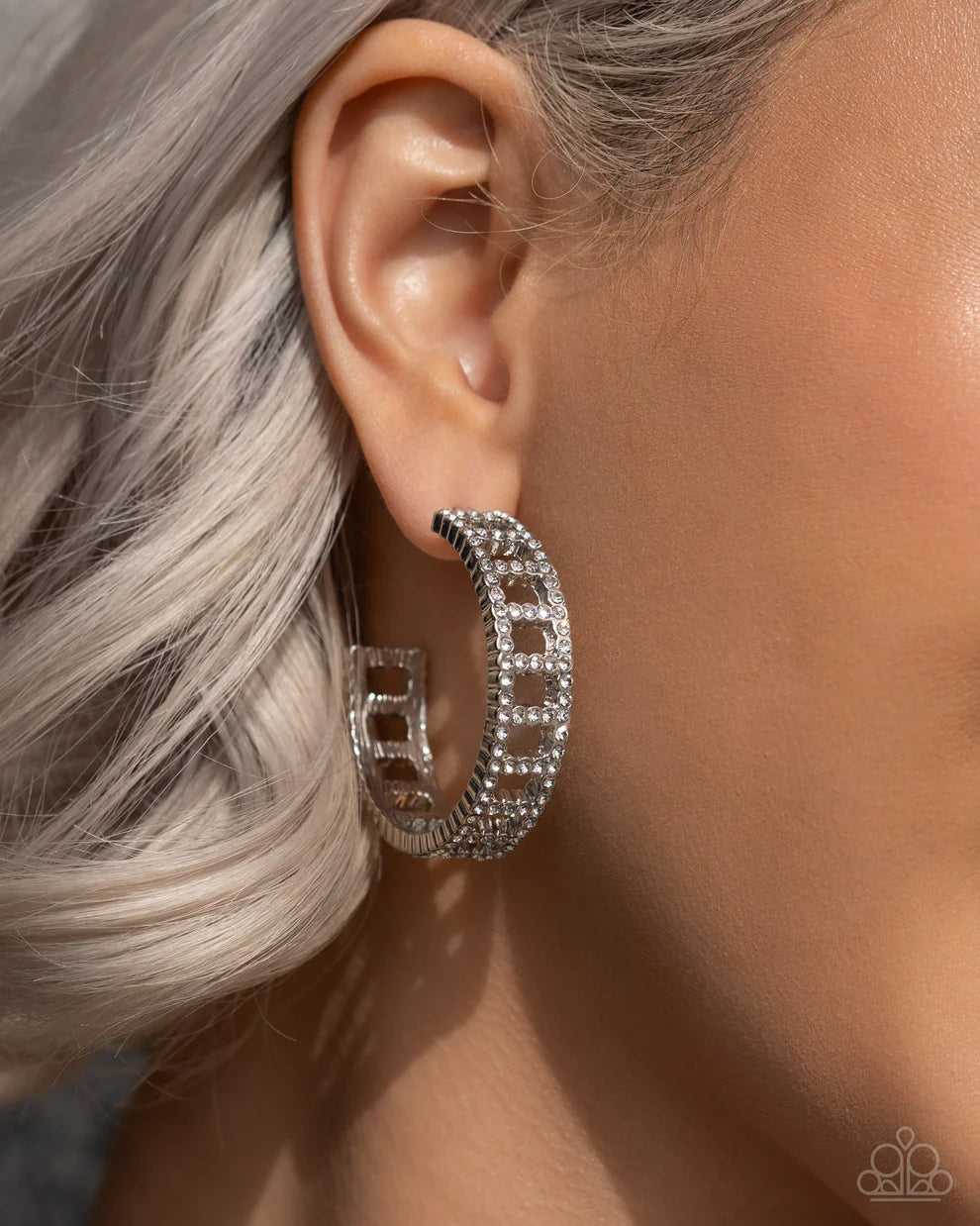 Paparazzi “Bridging Brillance” White Hoop Earrings