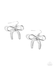 Load image into Gallery viewer, “Coquette Candidate” Silver Bow Dangle Earrings - Paparazzi
