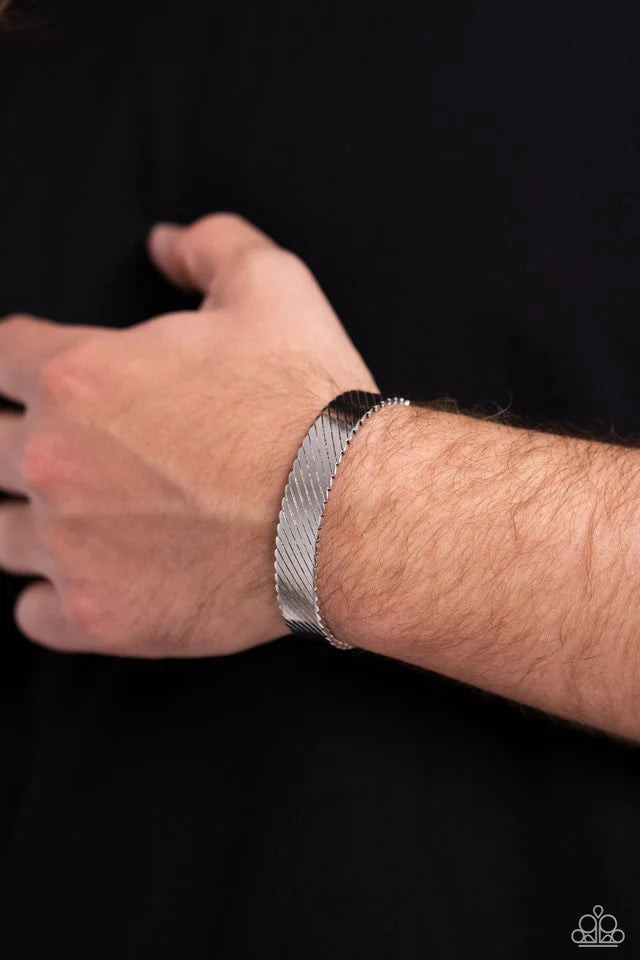 Paparazzi “Thunder Trek” Silver Cuff Urban Bracelet - Paparazzi Accessories