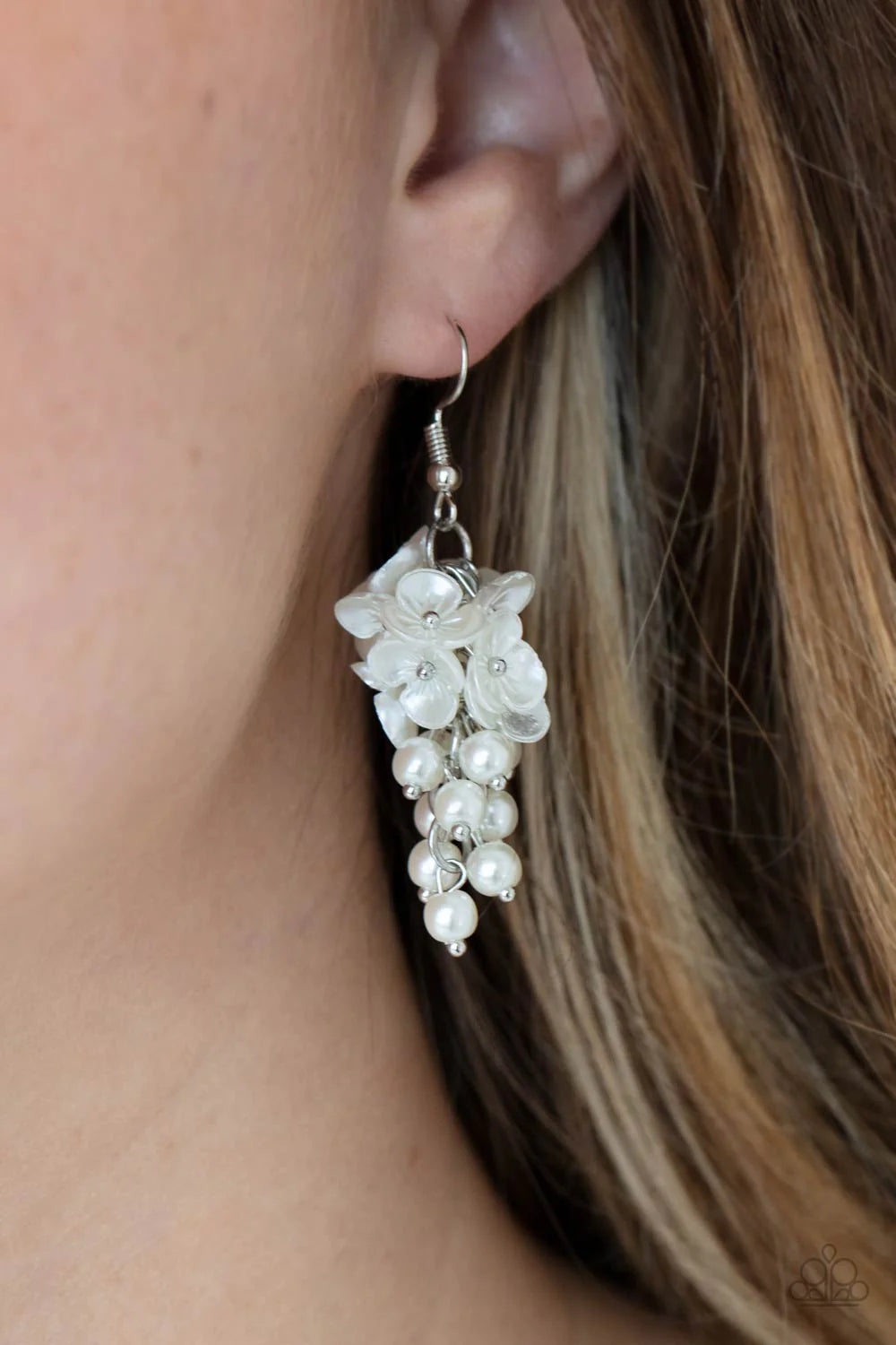 Paparazzi “Bountiful Bouquets” White Dangle Earrings