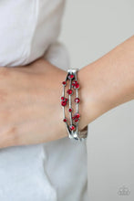 Load image into Gallery viewer, Paparazzi “Cosmic Candescence” Red Hinged Bracelet - Paparazzi Accessories

