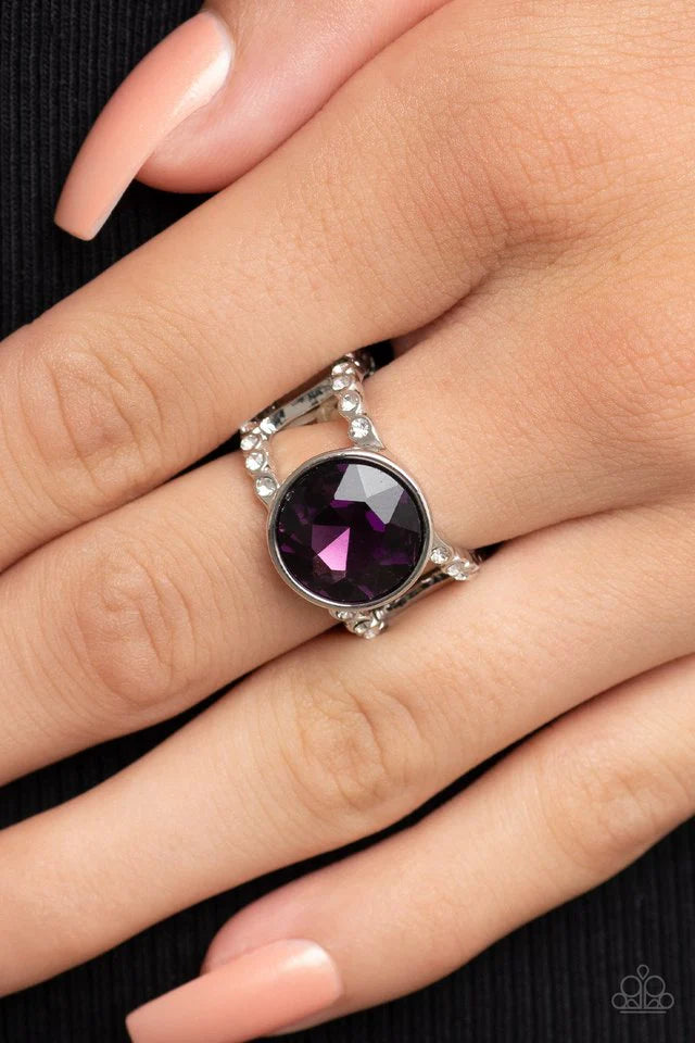 Paparazzi “High Roller Sparkle” Purple Stretch Ring - Paparazzi Accessories