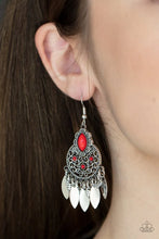 Load image into Gallery viewer, Paparazzi “Galapagos Glamping” Red Dangle Earrings - Pictured Accessories
