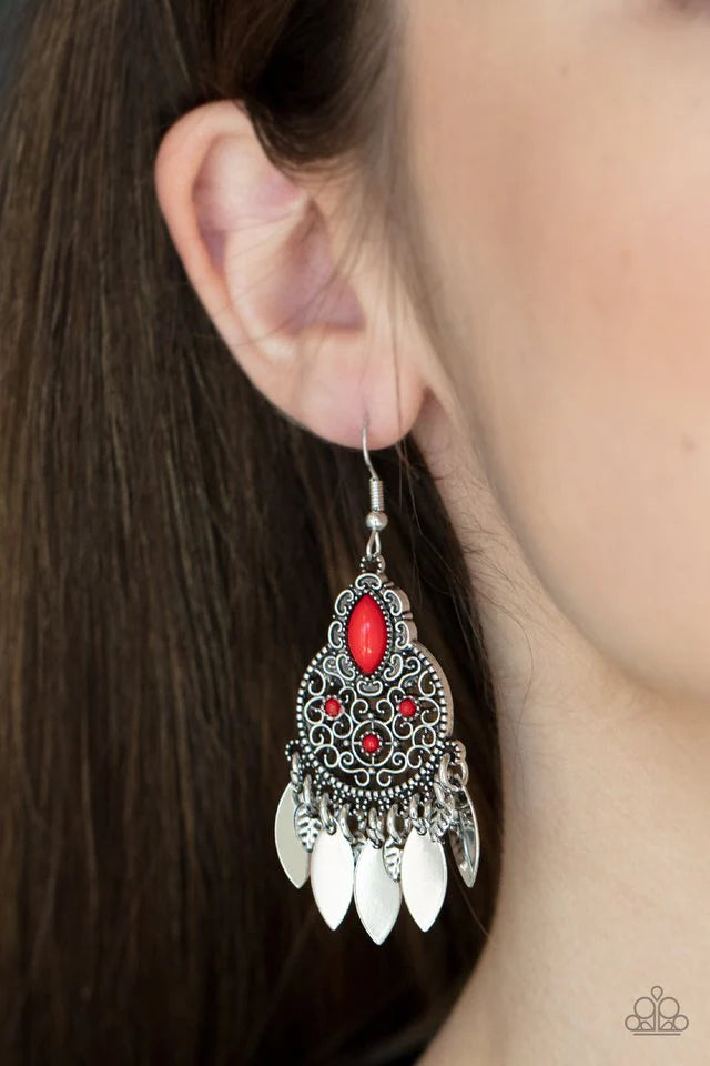 Paparazzi “Galapagos Glamping” Red Dangle Earrings - Pictured Accessories