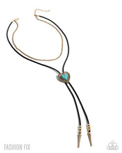 Load image into Gallery viewer, Paparazzi “Courting Cowboy” Gold Bolo Necklace Earring Set - Paparazzi Accessories
