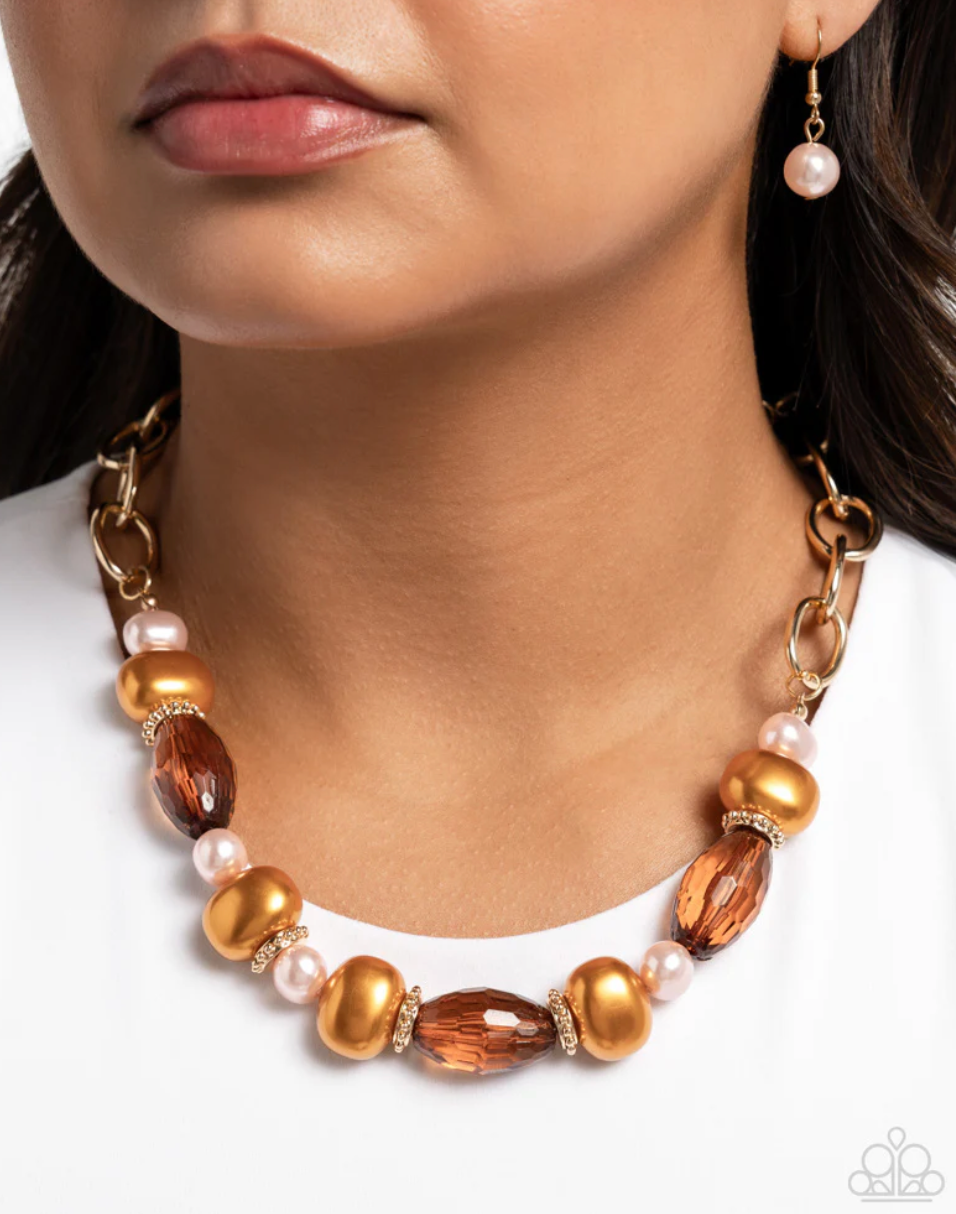 Pearly Patron Brown Necklace