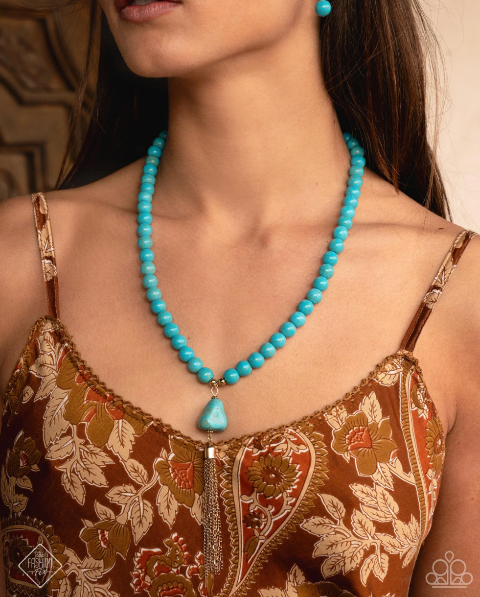 “Coachella Chic” Blue Necklace Earring Set - Paparazzi Accessories