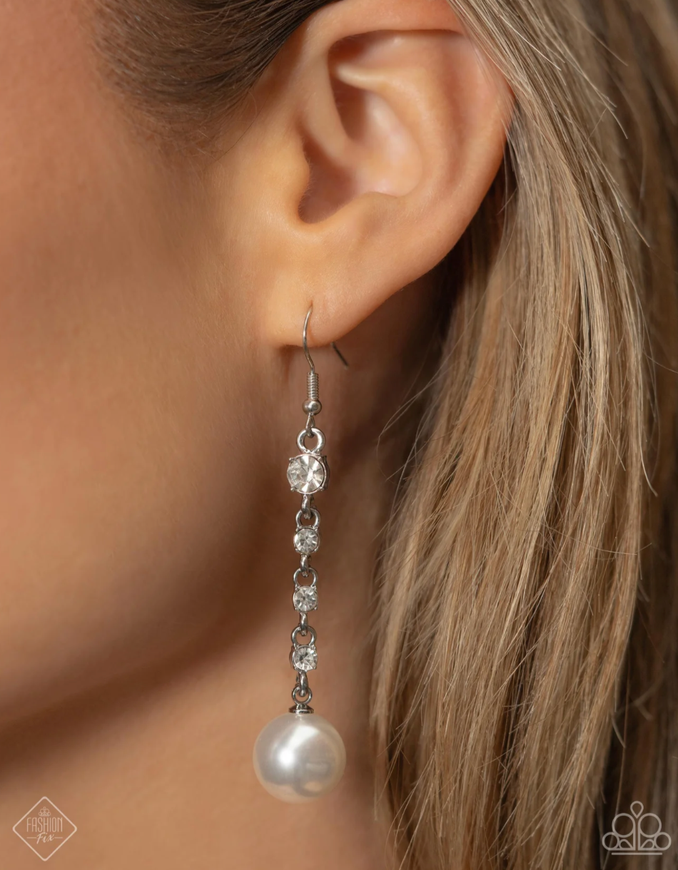 Paparazzi “Genial Glam” White Dangle Earrings -Paparazzi Accessories