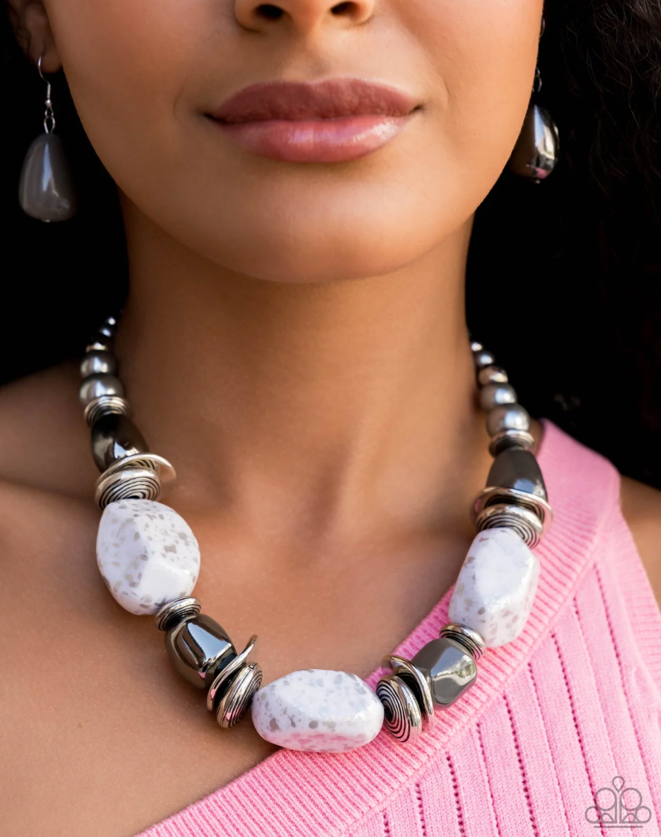 Paparazzi “In Good Glazes” Silver Necklace Earring Set - Paparazzi Accessories