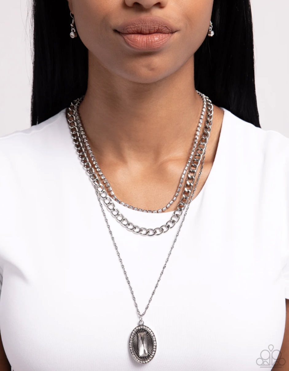 Paparazzi “Edgy Empire” White Necklace Earring Set - Paparazzi Accessories
