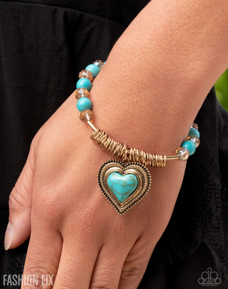 Paparazzi “Horseshoe Heartthrob” Gold Stretch Bracelet - Paparazzi Accessories