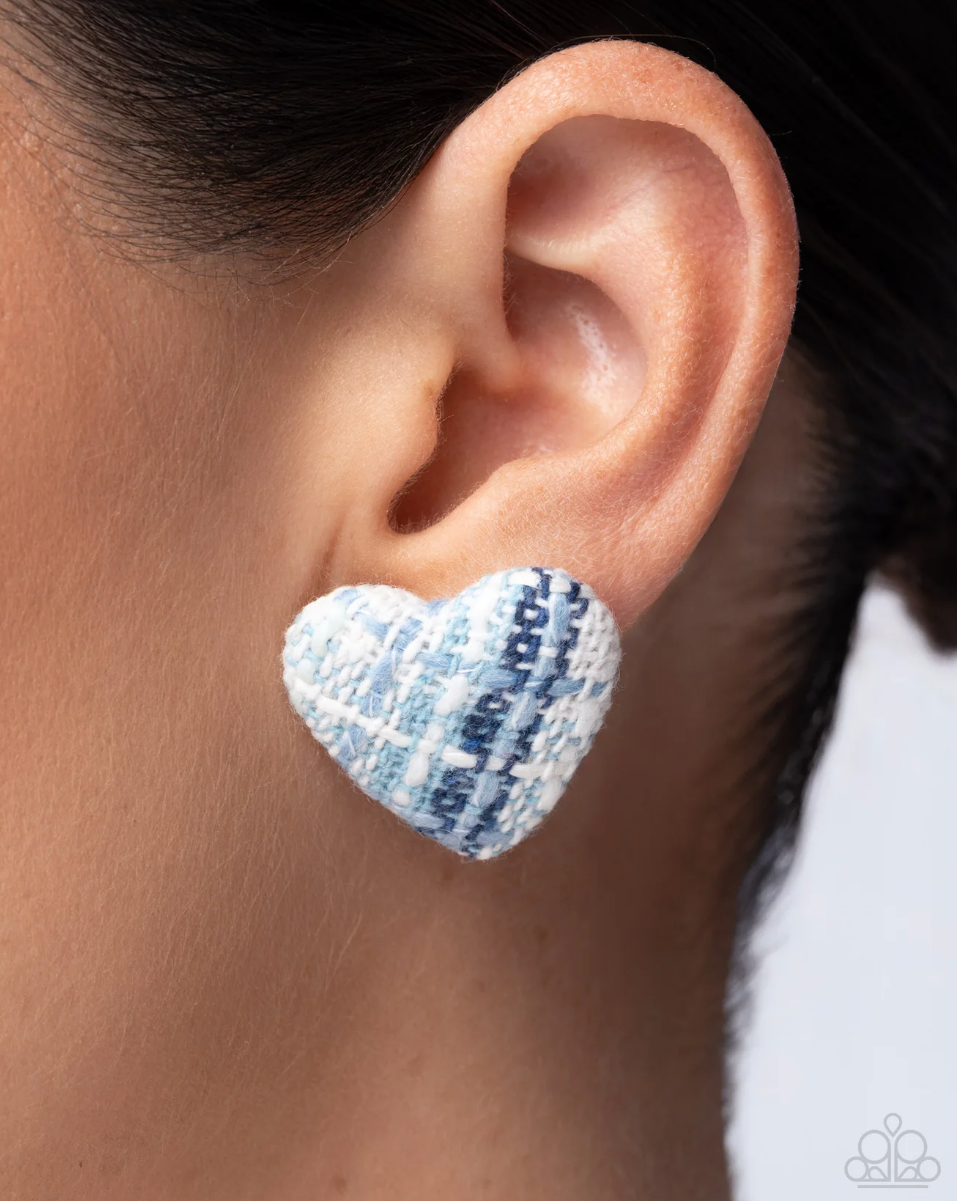 Paparazzi “Sweetheart Stitching” Blue Post Earrings - Paparazzi Accessories