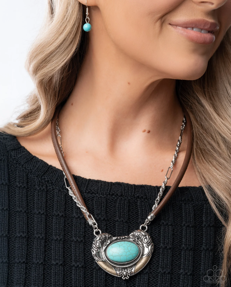 Paparazzi “Grounded Gesture” Blue Necklace Earring Set - Paparazzi Accessories