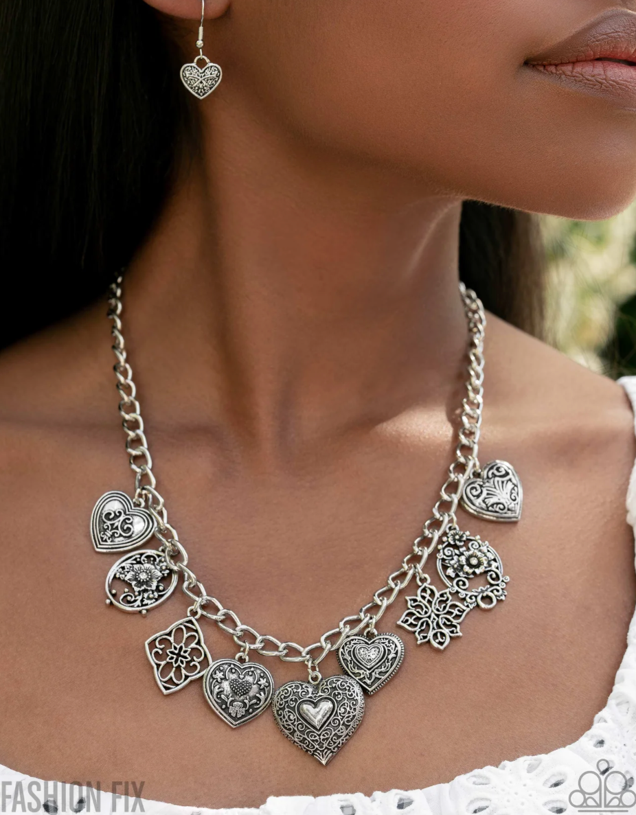 Paparazzi “Vintage Showdown” Silver Necklace Earring Set - Paparazzi Accessories