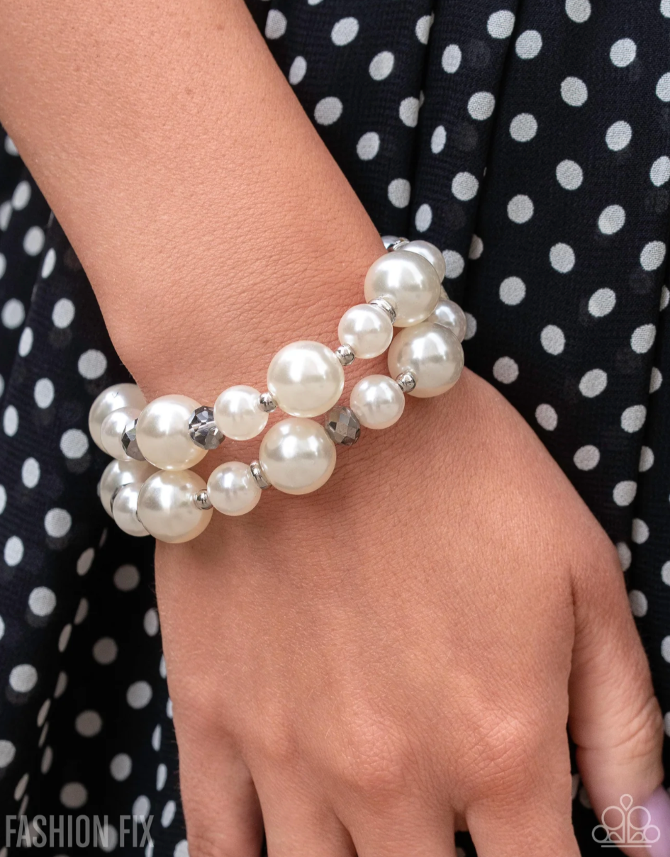 Paparazzi “Elegant Echo” White Stretcher Bracelet - Paparazzi Accessories