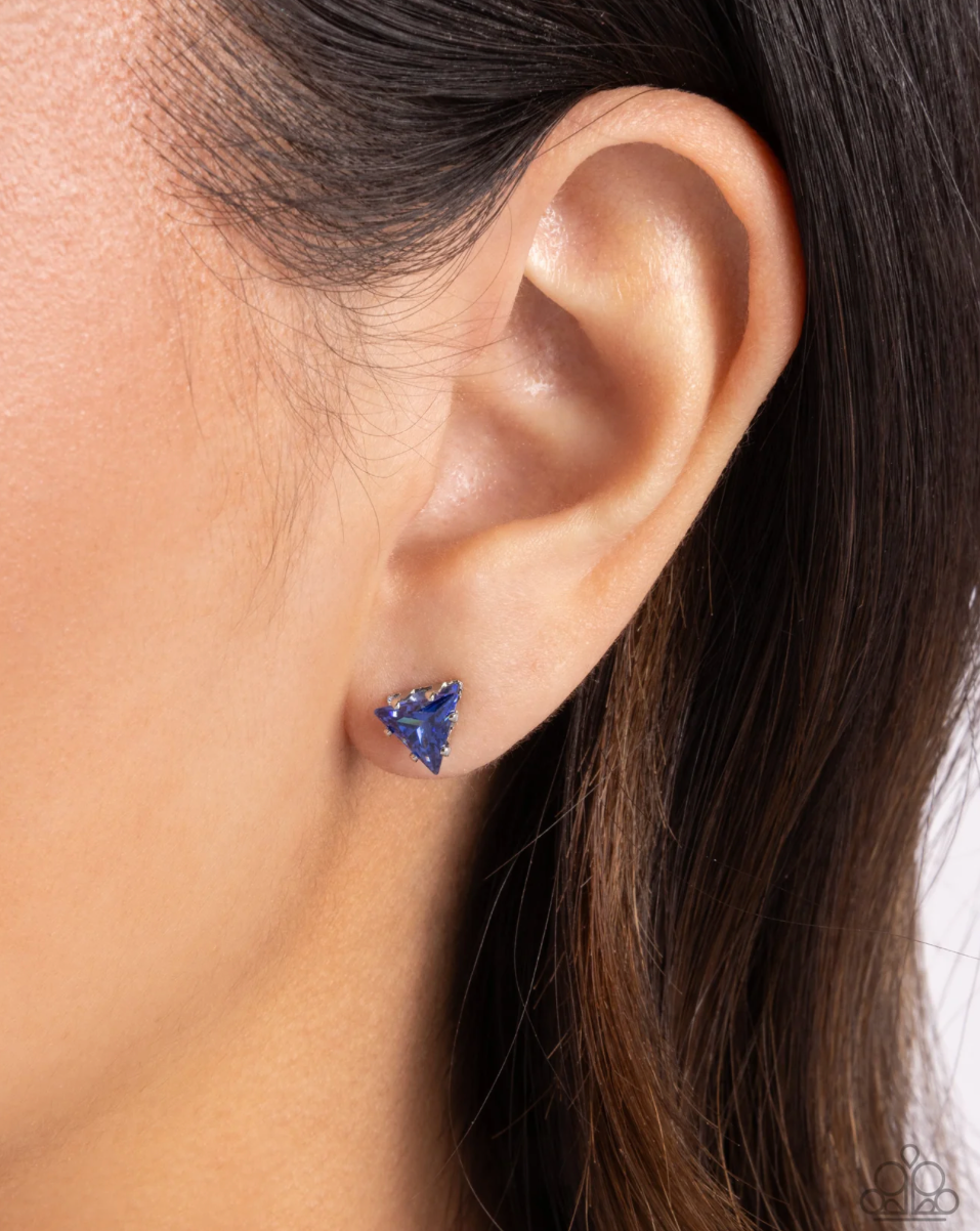 Paparazzi “Triangular Twinkle” Blue Post Earrings - Paparazzi Accessories