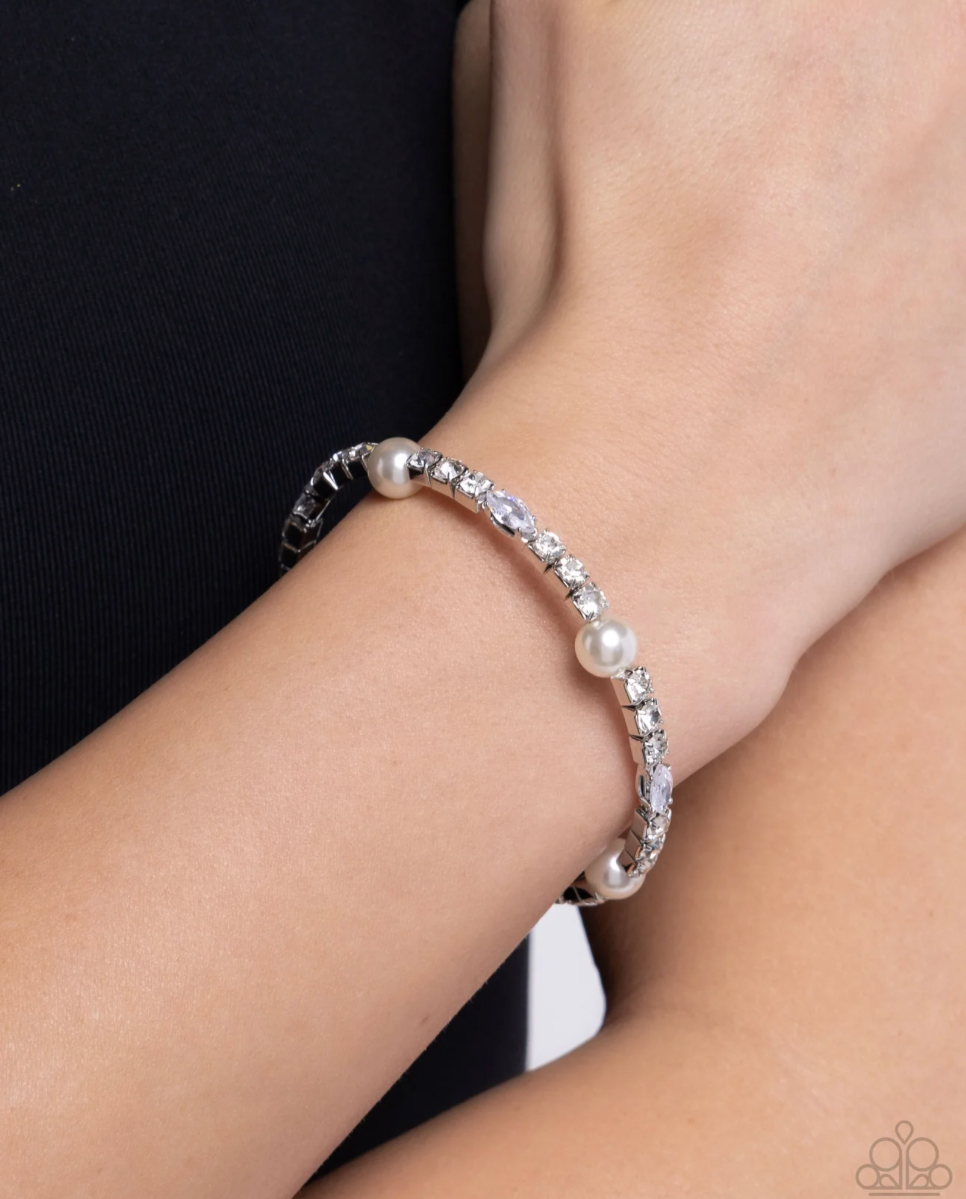 Paparazzi “Ladylike Leader” White Coil Cuff Bracelet - Paparazzi Accessories
