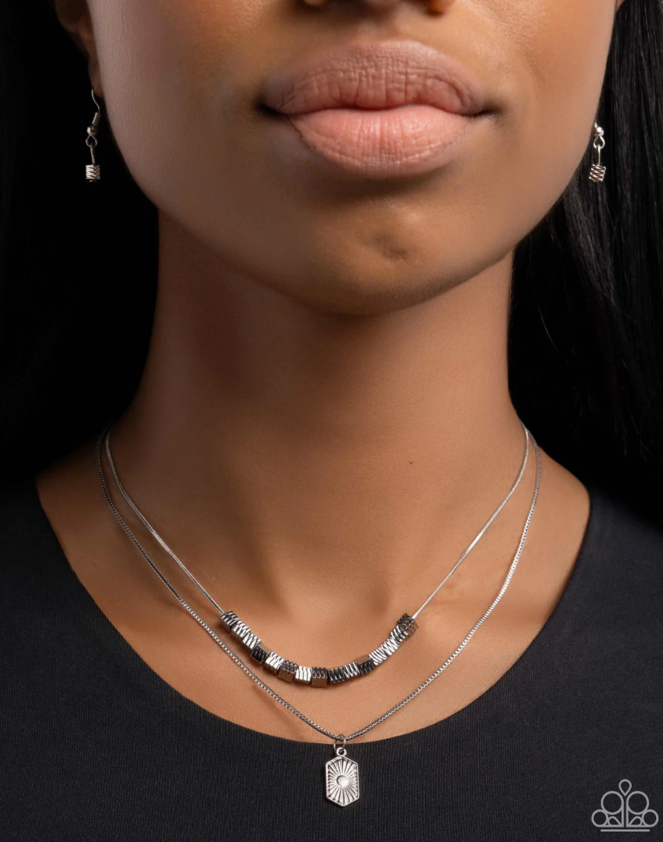 Paparazzi “Layered Legato” Silver Necklace Earring Set - Paparazzi Accessories