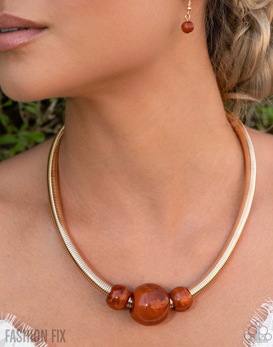 Paparazzi “Sleek Shift” Gold Necklace Earring Set - Paparazzi Accessories