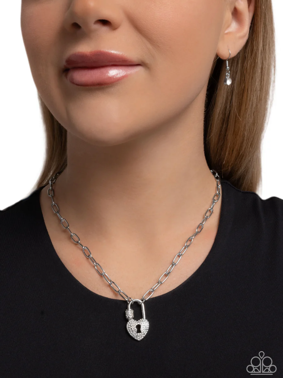 Paparazzi “Padlock Potential” Silver Necklace Earring Set - Paparazzi Accessories