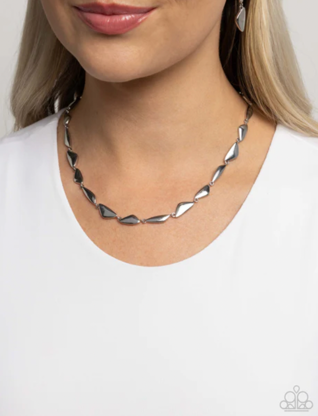 Paparazzi “Sharp Soliloquy” Silver Necklace Earring Set - Paparazzi Accessories