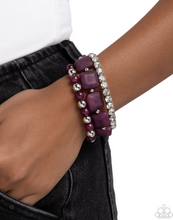 Load image into Gallery viewer, Paparazzi “Socialite Squares” Purple Stretch Bracelet Set - Paparazzi Accessories
