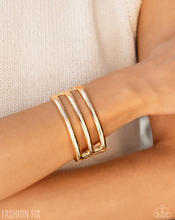 Load image into Gallery viewer, Paparazzi “Prominent Personality” Gold Hinge Bracelet - Paparazzi Accessories
