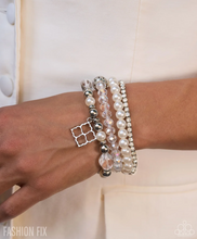 Load image into Gallery viewer, Paparazzi “Pastoral Pizzazz” White Stretch Bracelet Set - Paparazzi Accessories
