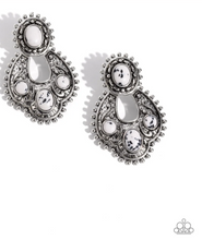 Load image into Gallery viewer, Paparazzi “Handcrafted Horseshoe” White Stone Silver Western Post Earrings - Paparazzi Accessories
