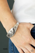Load image into Gallery viewer, Paparazzi “Fond of Florals” Silver Hinged Bracelet
