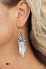 Load image into Gallery viewer, Paparazzi “Pyramid SHEEN” Silver Dangle Earrings
