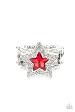 Load image into Gallery viewer, Paparazzi “One Nation Under Sparkle” Red Stretch Ring - Cindysblingboutique

