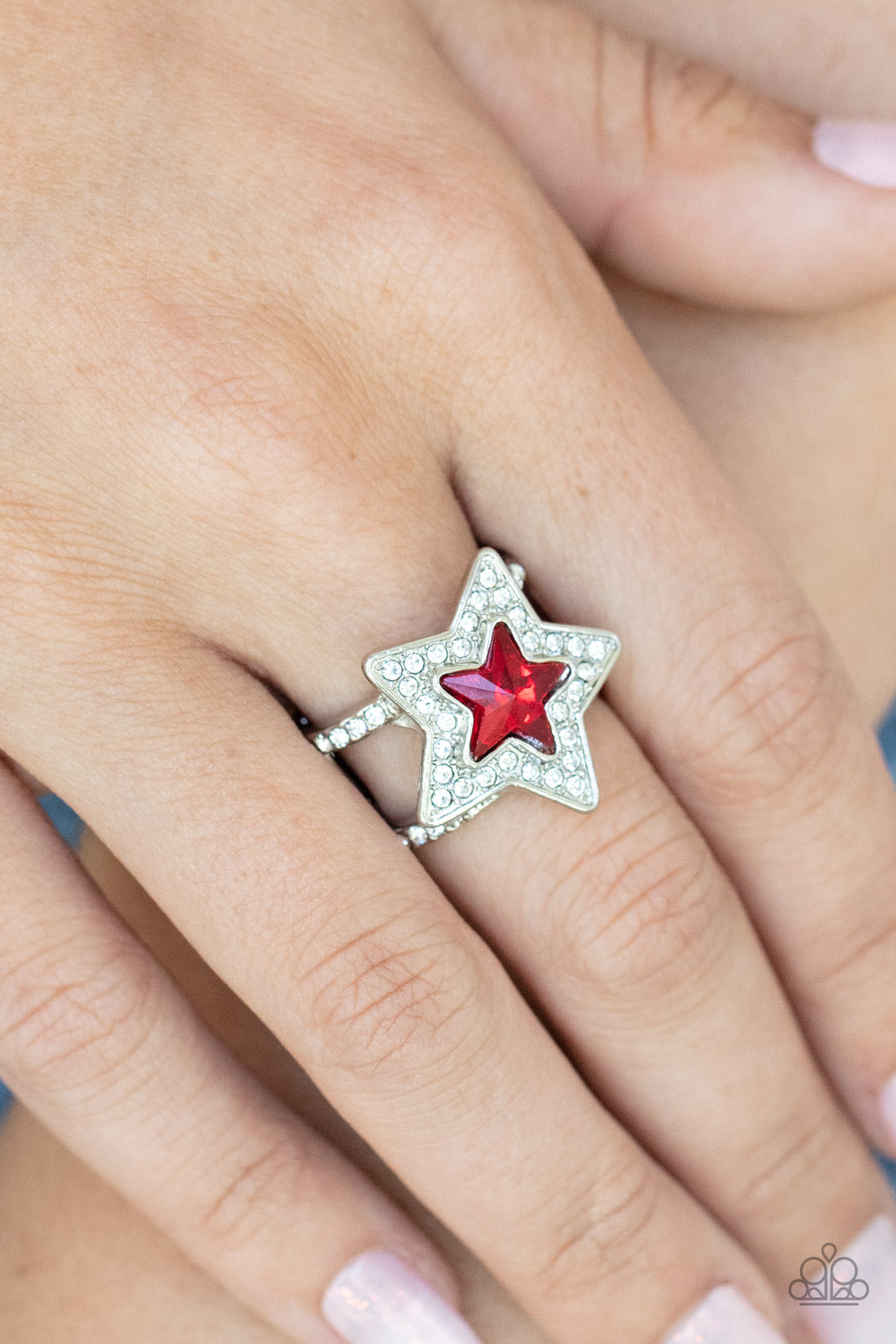 Paparazzi “One Nation Under Sparkle” Red Stretch Ring - Cindysblingboutique