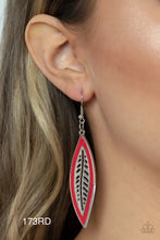 Load image into Gallery viewer, Paparazzi “Leather Lagoon”  Red Dangle Earrings
