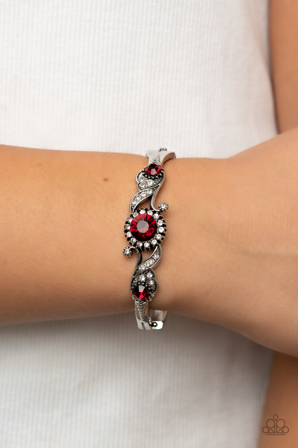 Paparazzi “Vintage Vault” “Expert Elegance” Red Hinged Bracelet - Cindysblingboutique