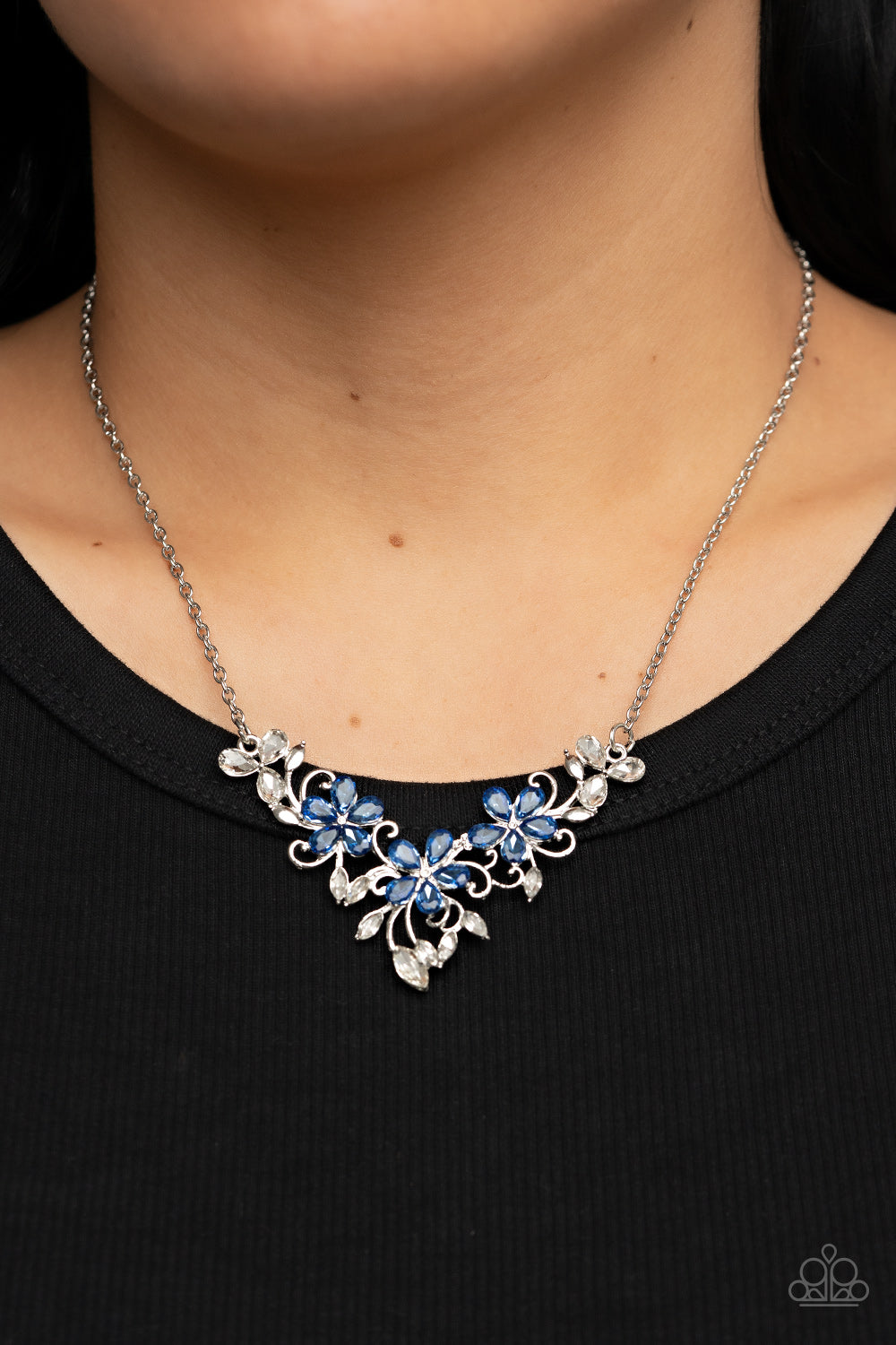 Paparazzi - “Floral Fashion Show” Blue Necklace Earring Set