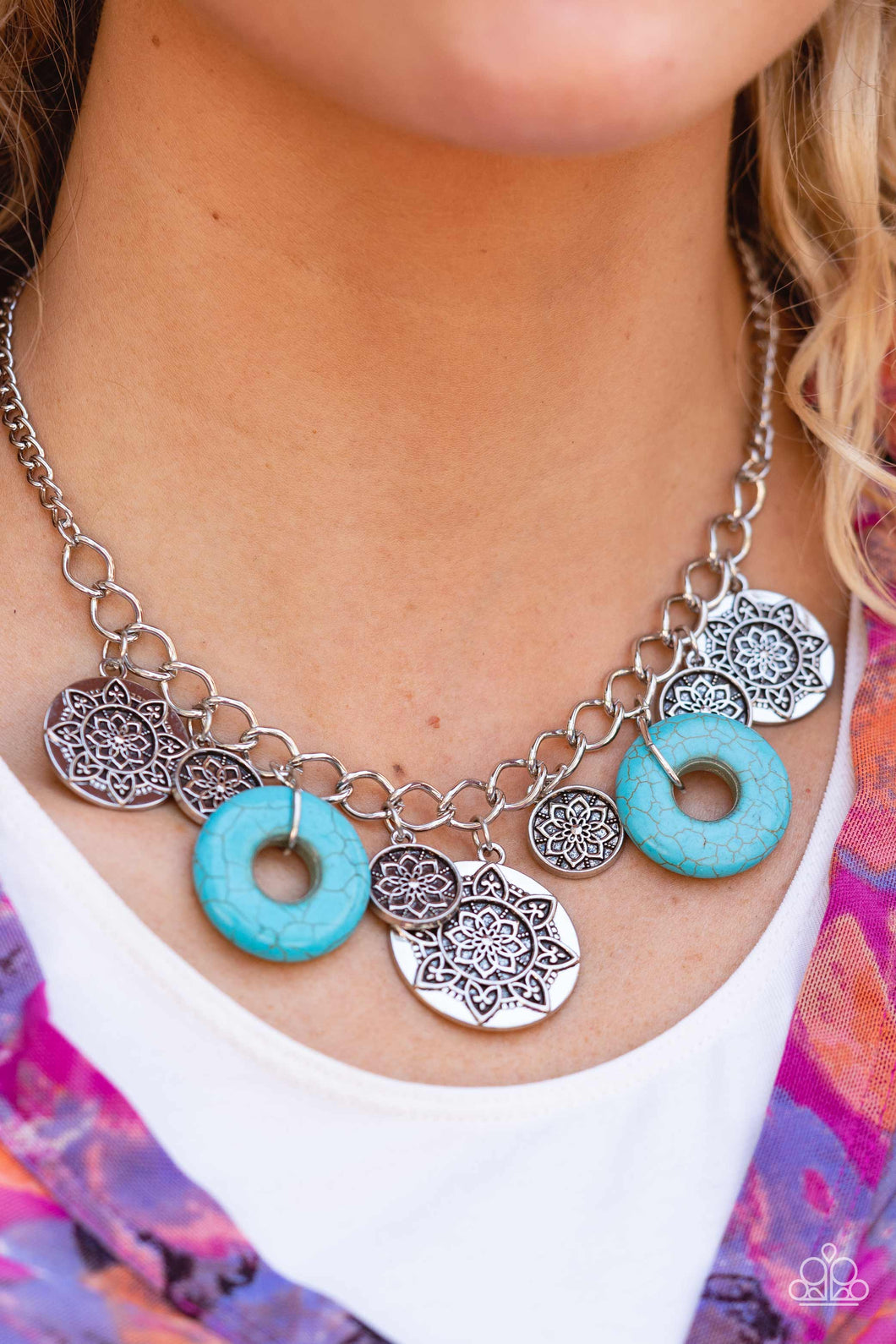 Paparazzi “Vintage Vault” “Western Zen” Blue Necklace Earring Set - CindysBlingBoutique