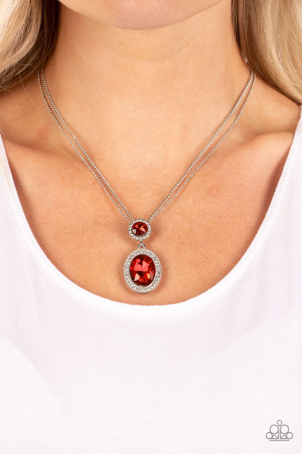 Paparazzi “Castle Diamonds” Red Necklace Earrings Set - Cindysblingboutique