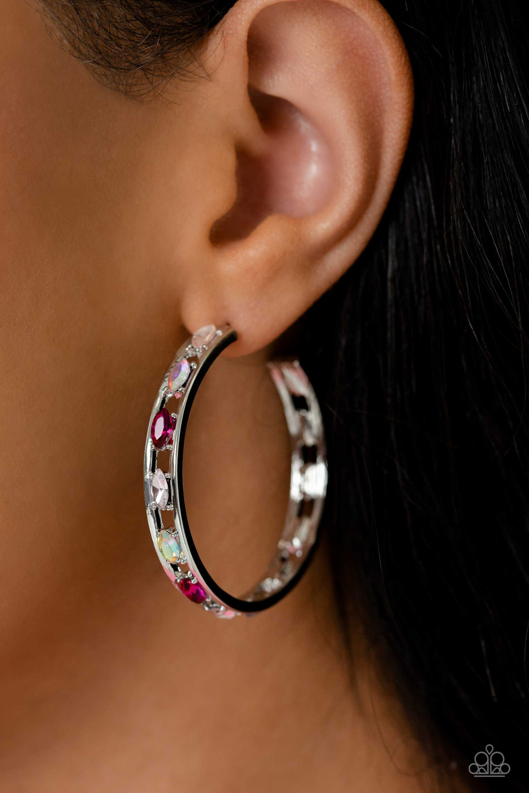 Paparazzi “Life of the Party” The Gem Fairy” Pink Hoop Earrings - CindysBlingBoutique