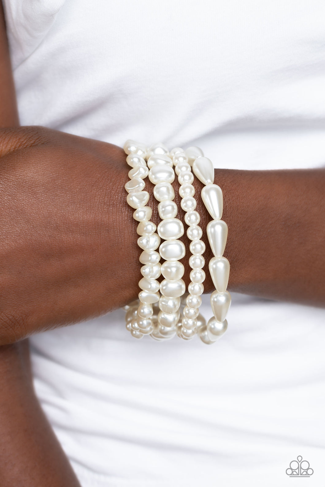 Paparazzi “Gossip PEARL” White Stretch Bracelet Set